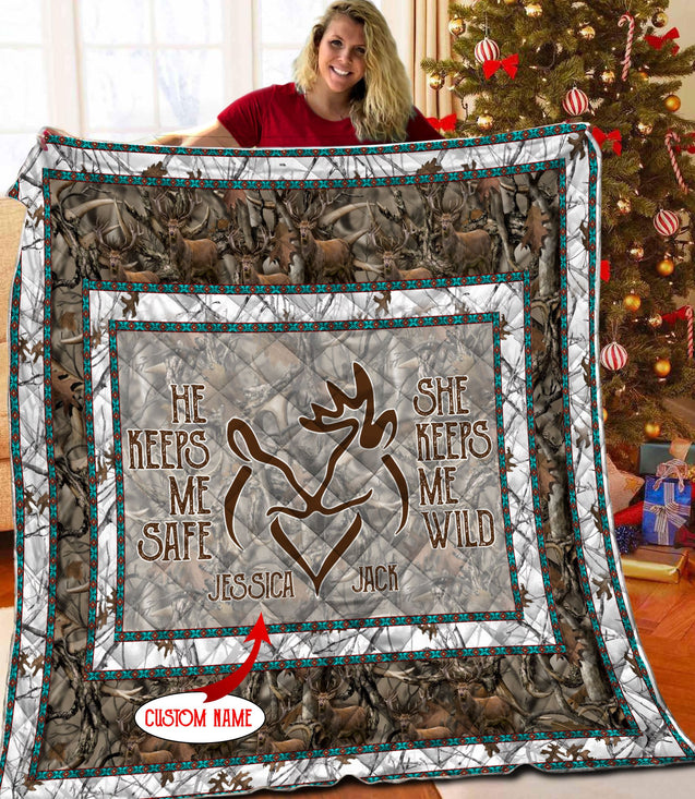 Deer Couple Customize Name Quilt