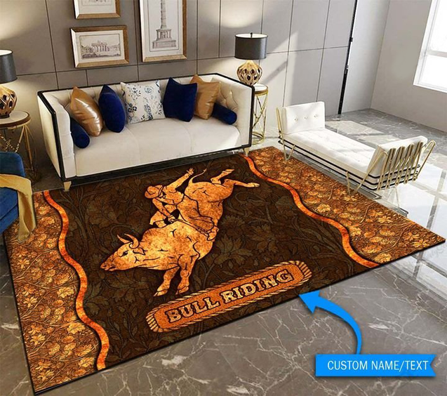 Personalized Name Bull Riding 3D Rug Vintage Style