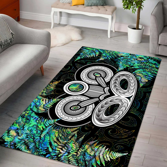 New Zealand Aotearoa Maori Tiki Silver Fern Paua Shell Rug ML