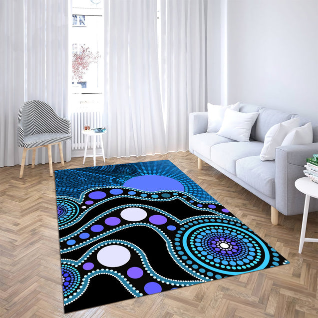 Aboriginal Art Flag Circle Dot Blue 3D design print Rug