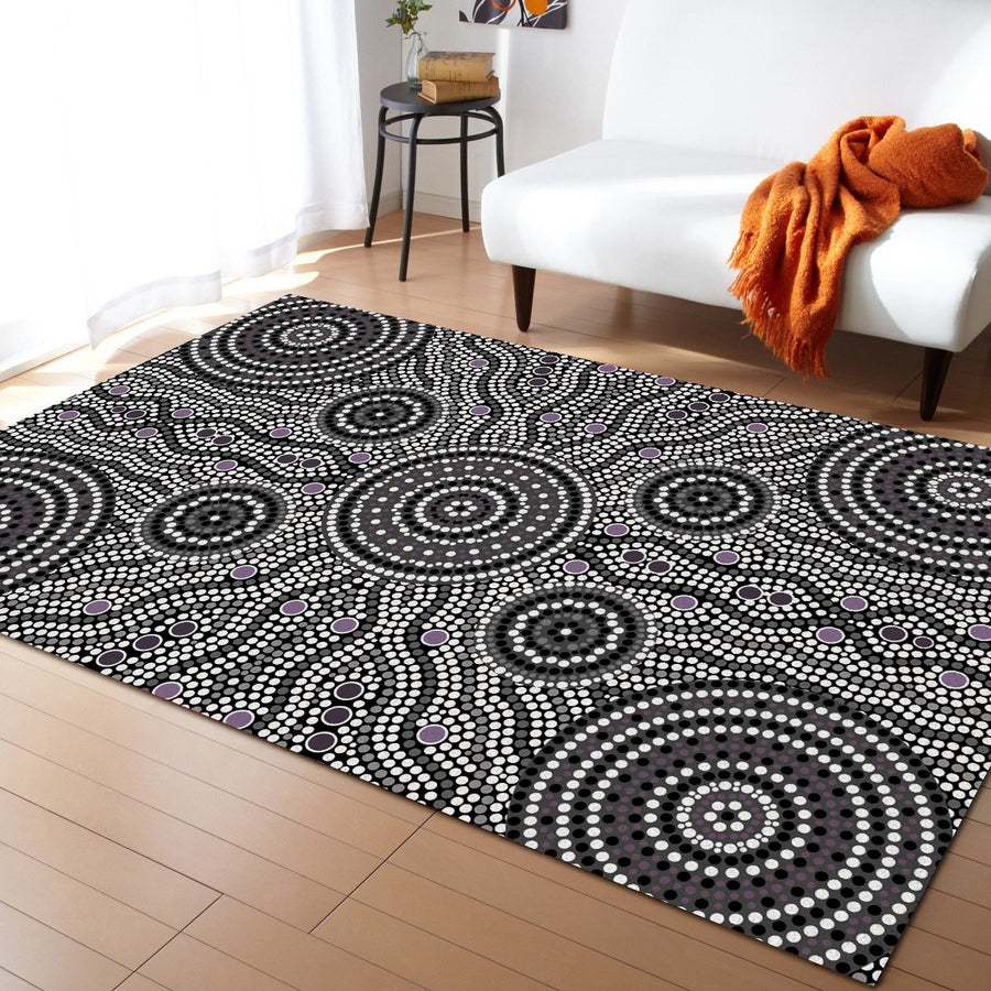 Aboriginal Grey Circle Dots Australia Indigenous Painting Art Rug