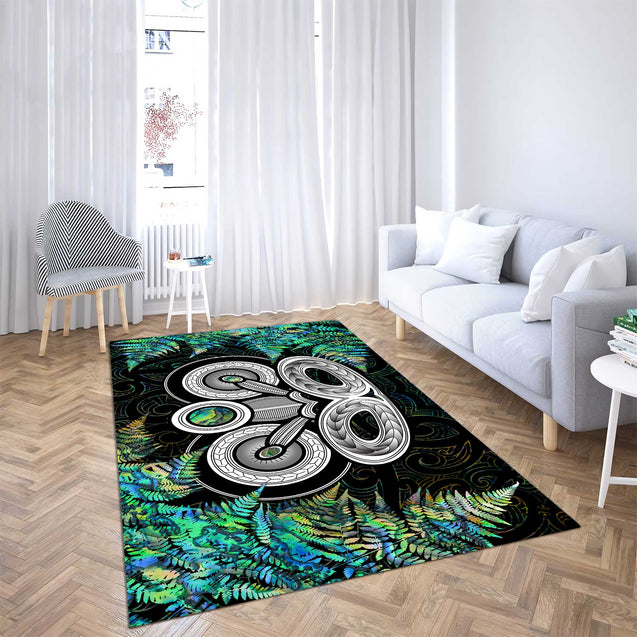 New Zealand Aotearoa Maori Tiki Silver Fern Paua Shell Rug ML