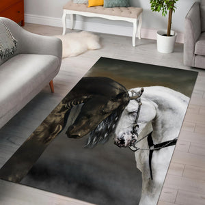 Black And White Horse Couple 3D Rug