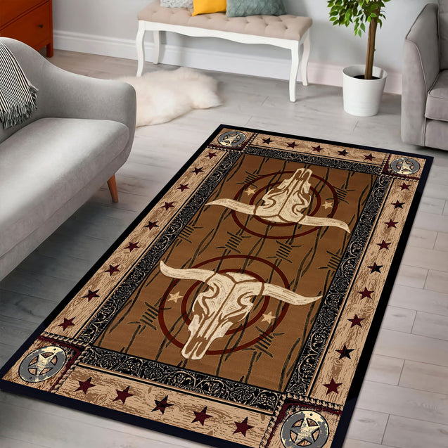 Bull Riding 3D Rug Skull