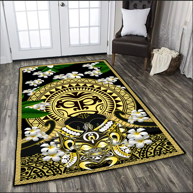 Polynesian Face With Plumeria Rug