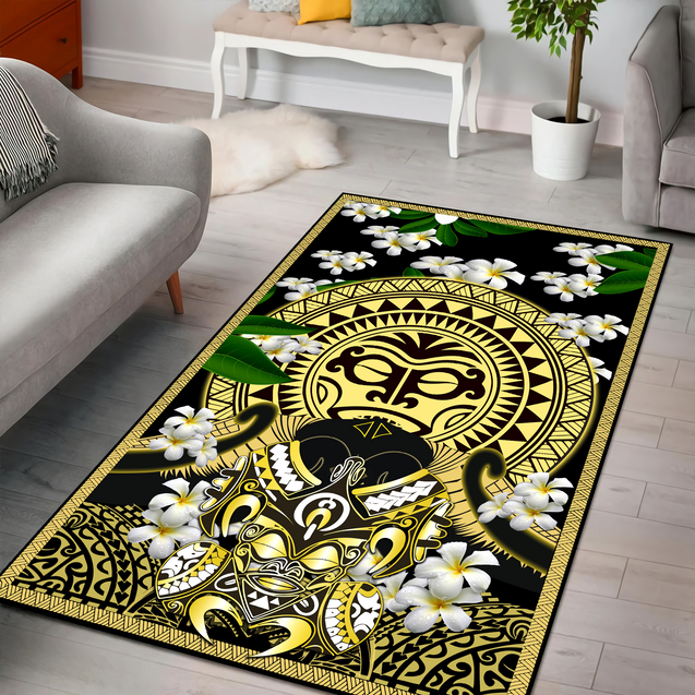 Polynesian Face With Plumeria Rug