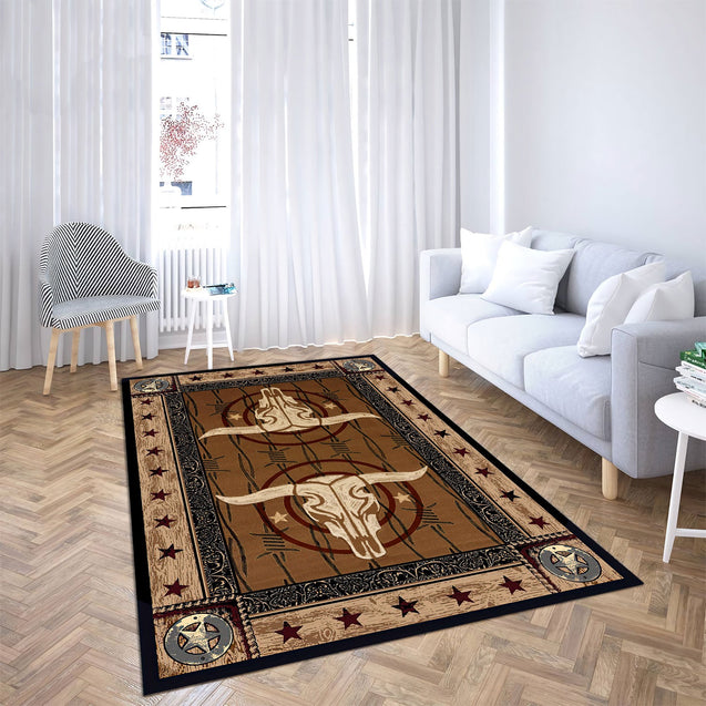 Bull Riding 3D Rug Skull