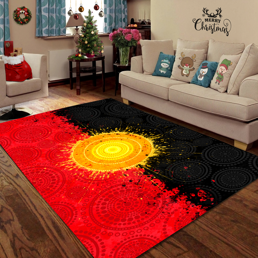 Aboriginal Flag Indigenous Sun Painting Art 3D design Rug