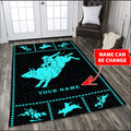 Personalized Name Bull Riding 3D Rug Blue
