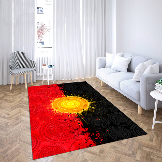 Aboriginal Flag Indigenous Sun Painting Art 3D design Rug