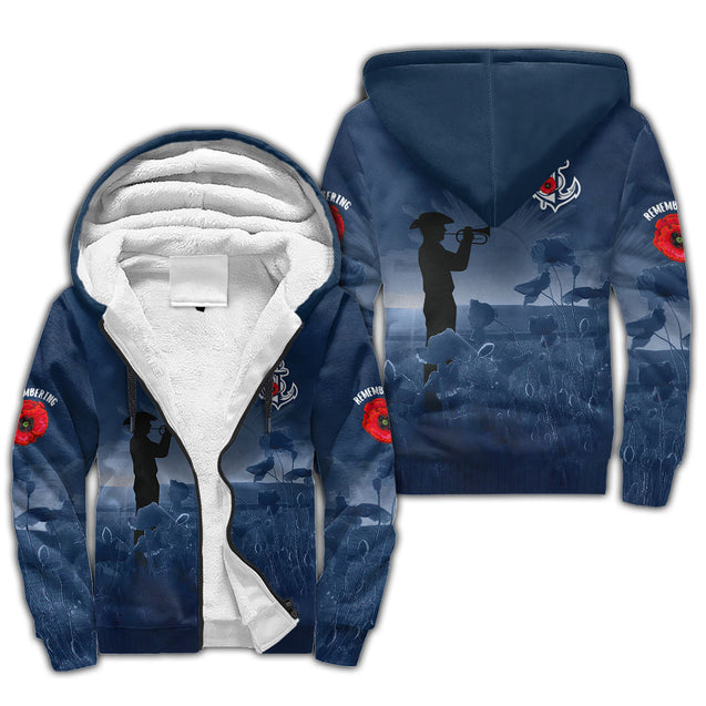 Rememberance Anzac Day Poppy Flower Navy Premium Unisex Hoodie ML