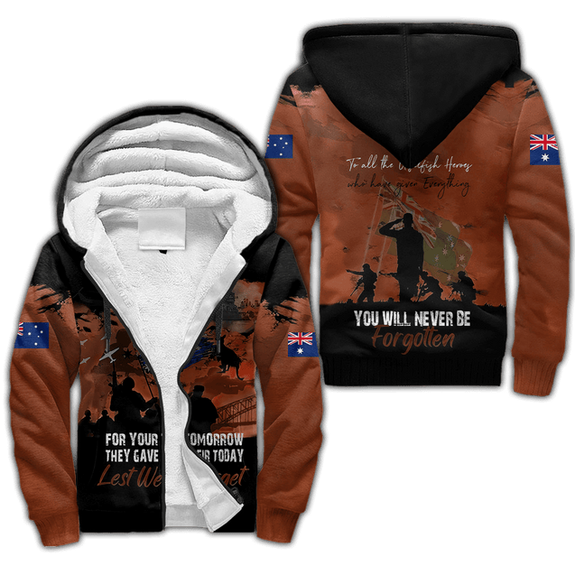 Premium Unisex Hoodie Brown Lest We Forget Anzac Day ML