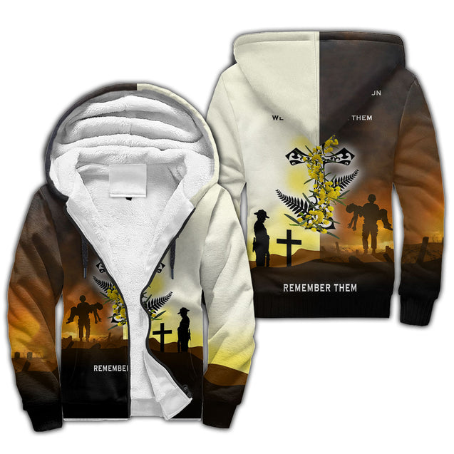 Premium Unisex Hoodie 3D All Over Printed Remember Them Anzac Day Kiwi And Fern ML