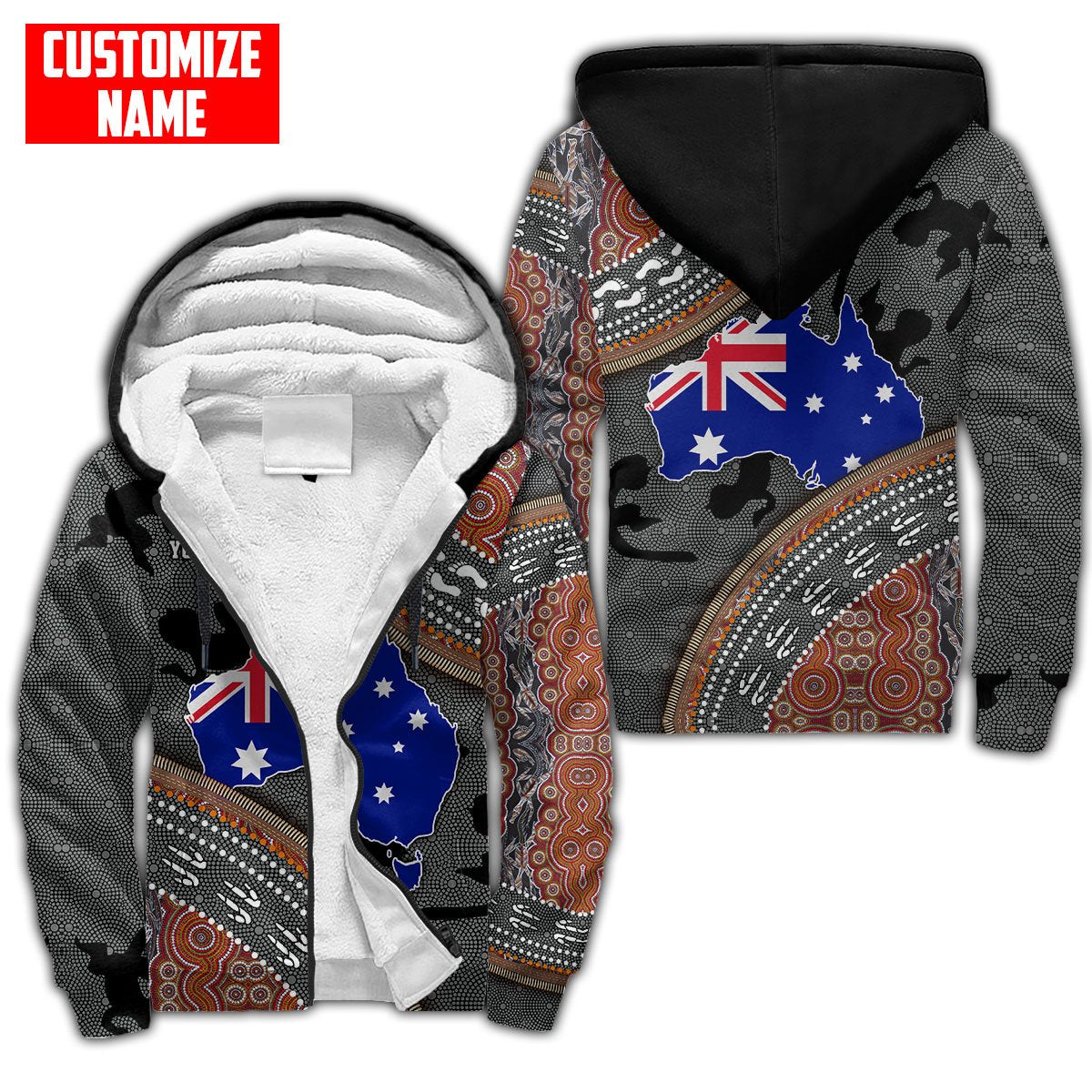 Custom name Australian Flag Aboriginal dots Zip pattern 3D printed Cloak