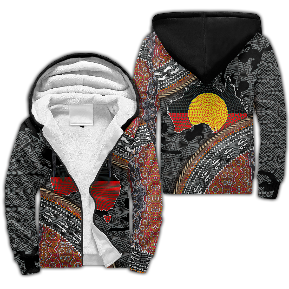 Custom name Aboriginal dots Zip pattern 3D design printed Fleece Zip-Up Hoodie