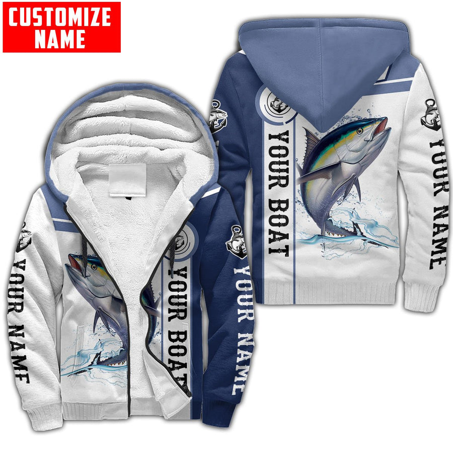 Custom name Tuna fishing Catch and Release 3D Design Fishing Fleece Zip-Up Hoodie