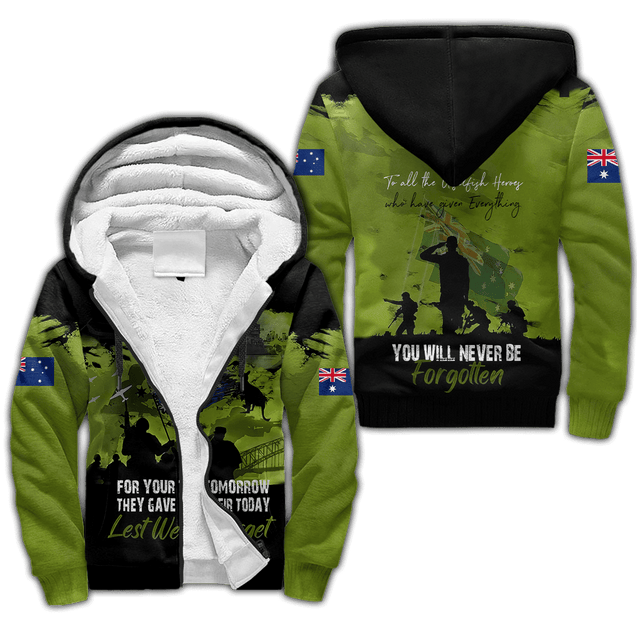 Premium Unisex Hoodie Green Lest We Forget Anzac Day ML