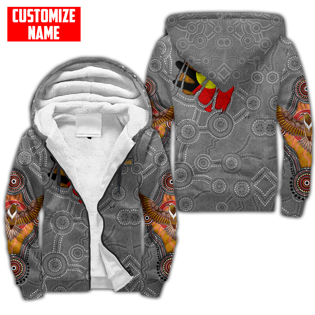 Custom name Aboriginal Australia In my heart Indigenous Painting Art 3D Fleece Zip-Up Hoodie