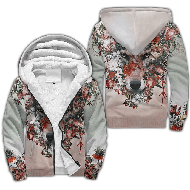 Wolf Floral 3D All Over Printed Unisex Deluxe Hoodie ML