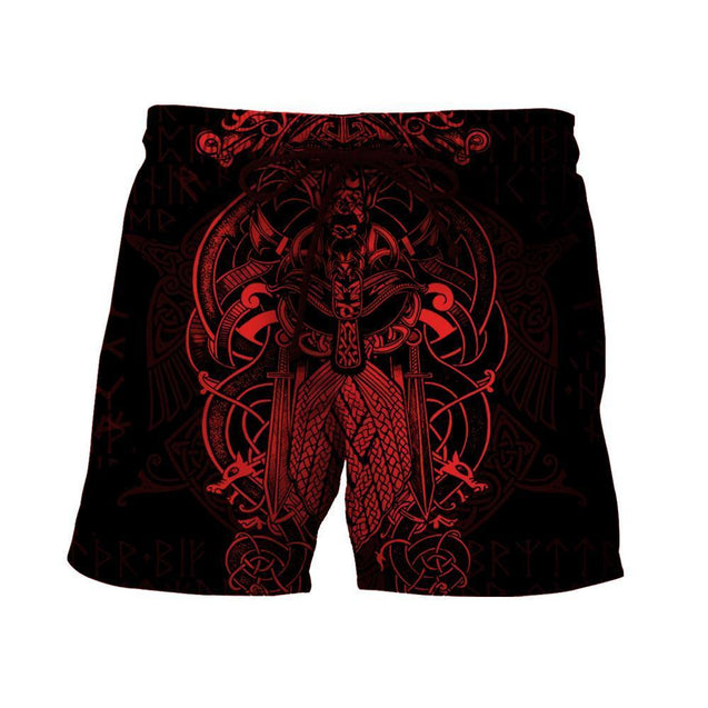 Vikings - The Raven Red of Odin Tattoo-Apparel-HP Arts-Shorts-S-Vibe Cosy™