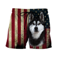 Black Husky Siberian American Flag 3D All Over Print Hoodie