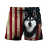 Black Husky Siberian American Flag 3D All Over Print Hoodie