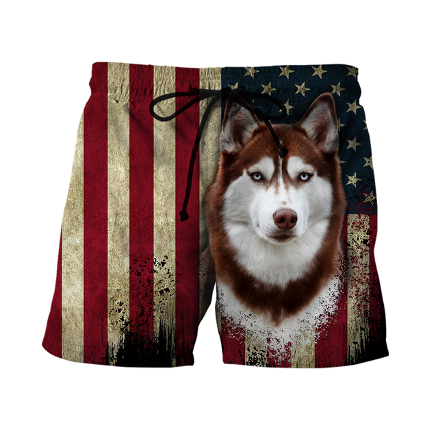 Husky Siberian American Flag 3D All Over Print Hoodie