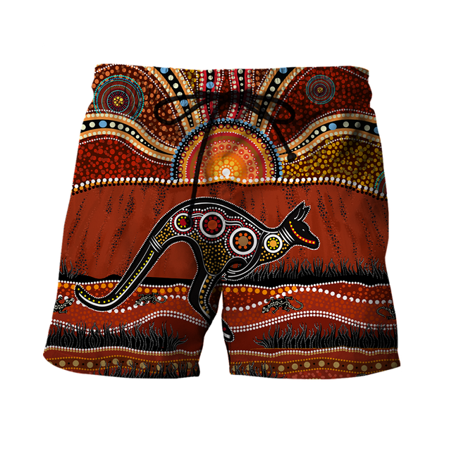 Aboriginal Kangaroo running Lizard Art summer shirts for men and women