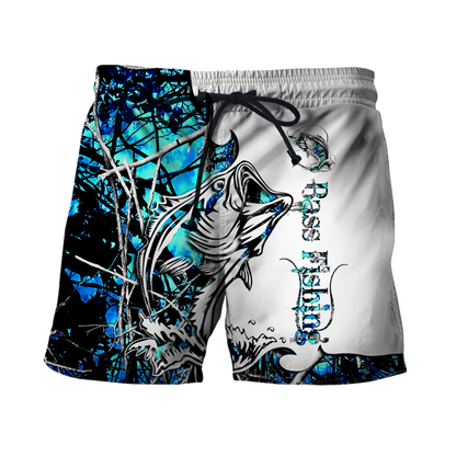 Bass Fishing Sport Blue Camo tattoo 3D shirts for men and women