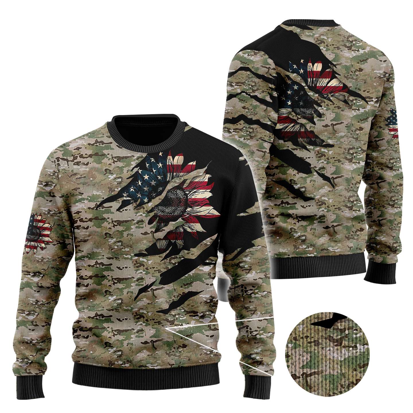 American Sunflower Camo 3D All Over Printed Unisex Shirts