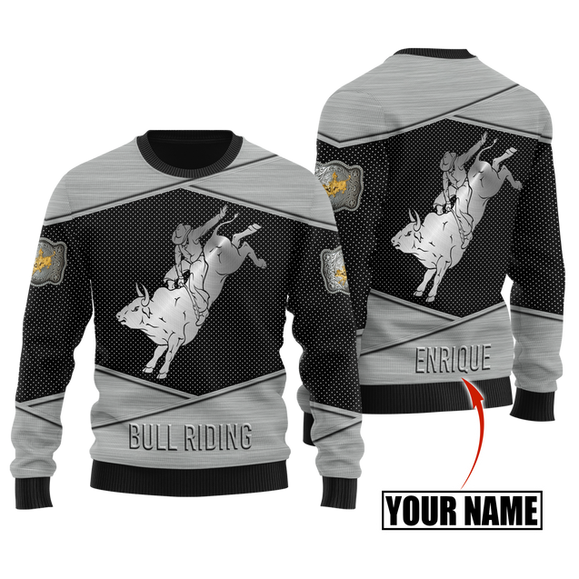 Personalized Name Bull Riding 3D All Over Printed Unisex Shirts Metal Pattern