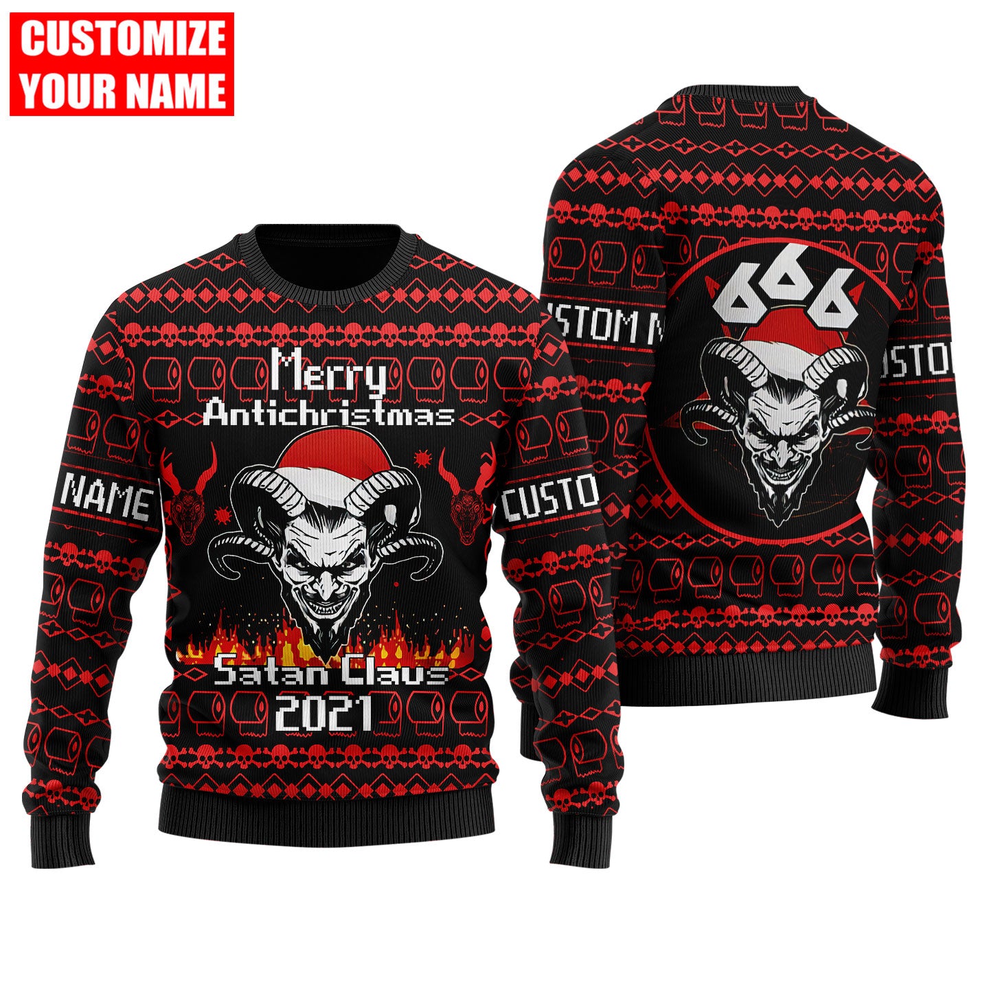 Customize Name Skull Satanic 3D All Over Printed Unisex Shirts