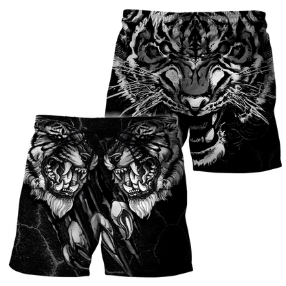 Double Tiger 3D Tattoo Over Printed Shirt for Men and Women