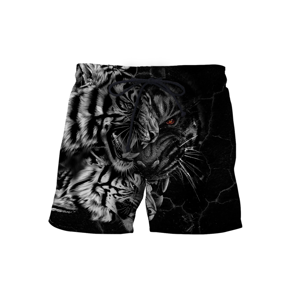 Tiger Black and White Tattoo Over Printed Hoodie for Men and Women