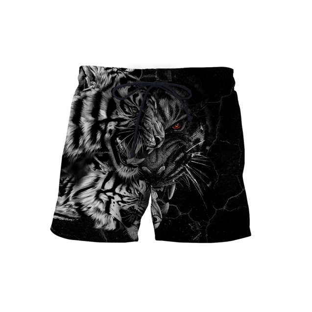 Tiger Black and White Tattoo Over Printed Hoodie for Men and Women