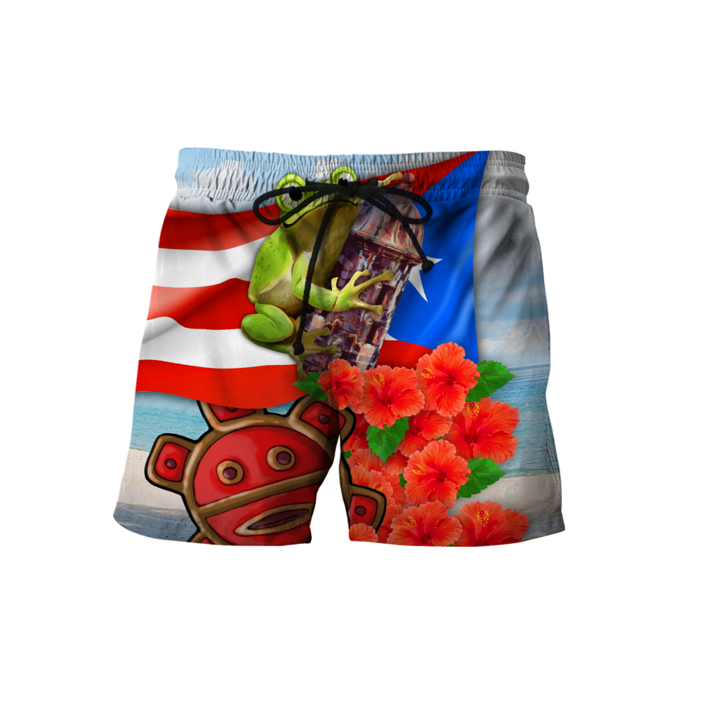 Puerto Rico Cute Caribbean Frog With Maga Flower Shirts QB06222001-Apparel-TQH-Shorts-S-Vibe Cosy™