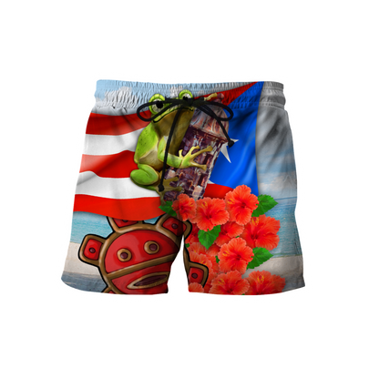 Puerto Rico Cute Caribbean Frog With Maga Flower Shirts QB06222001-Apparel-TQH-Shorts-S-Vibe Cosy™