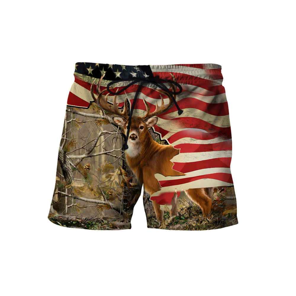 Deer Hunting America Flag 3D All Over Printed Shirts LAM