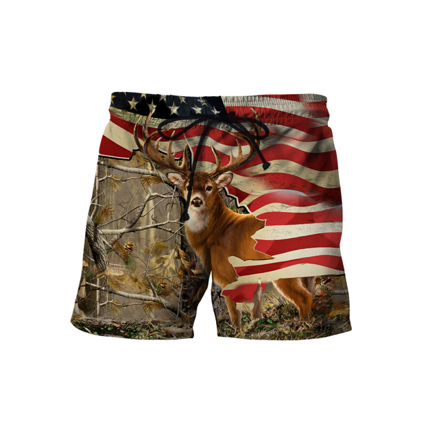 Deer Hunting America Flag 3D All Over Printed Shirts LAM