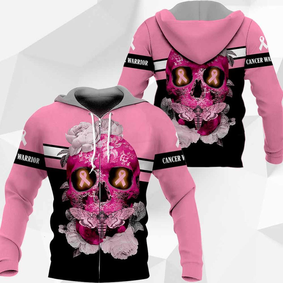 3D Skull Flower Breast Cancer Awareness Hoodie T-Shirt Sweatshirt SU110308-Apparel-SUN-T-shirt-S-Vibe Cosy™