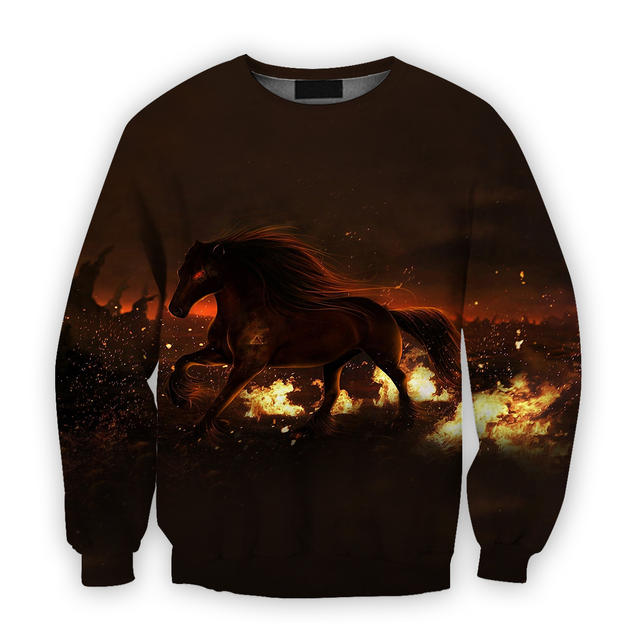 All Over Print Eyes Night Horse Sky Field Fire-Apparel-HbArts-Sweatshirt-S-Vibe Cosy™