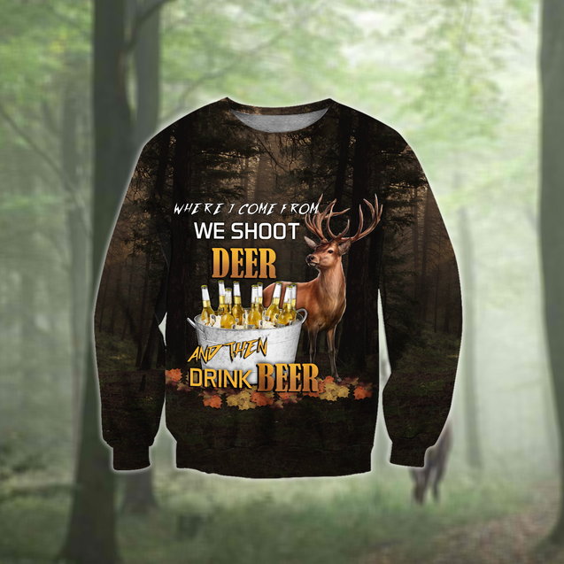 Hunting Deer and Drinking Beer 3D All Over Print Hoodie DL181909