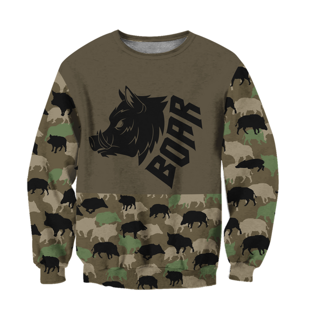 Boar Hunting Dark Green Camo 3D All Over Print  Hoodie