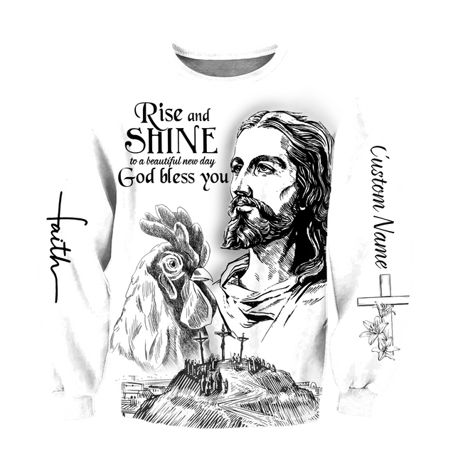 Rooster Rise And Shine Jesus 3D Over Printed Unisex Deluxe Hoodie ML