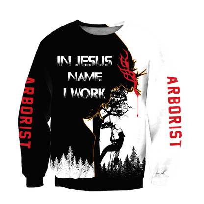 Premium Unisex All Over Printed In Jesus Name I Work Arborist Shirts MEI