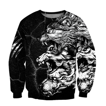 Three Gray Wolfs Tattoo 3D Over Printed Unisex Shirts