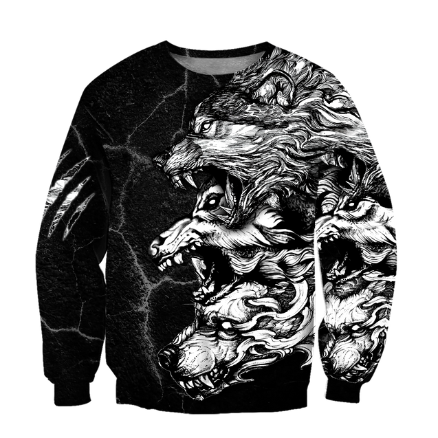 Three Gray Wolfs Tattoo 3D Over Printed Unisex Shirts