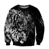 Tiger Black and White Tattoo Over Printed Hoodie for Men and Women