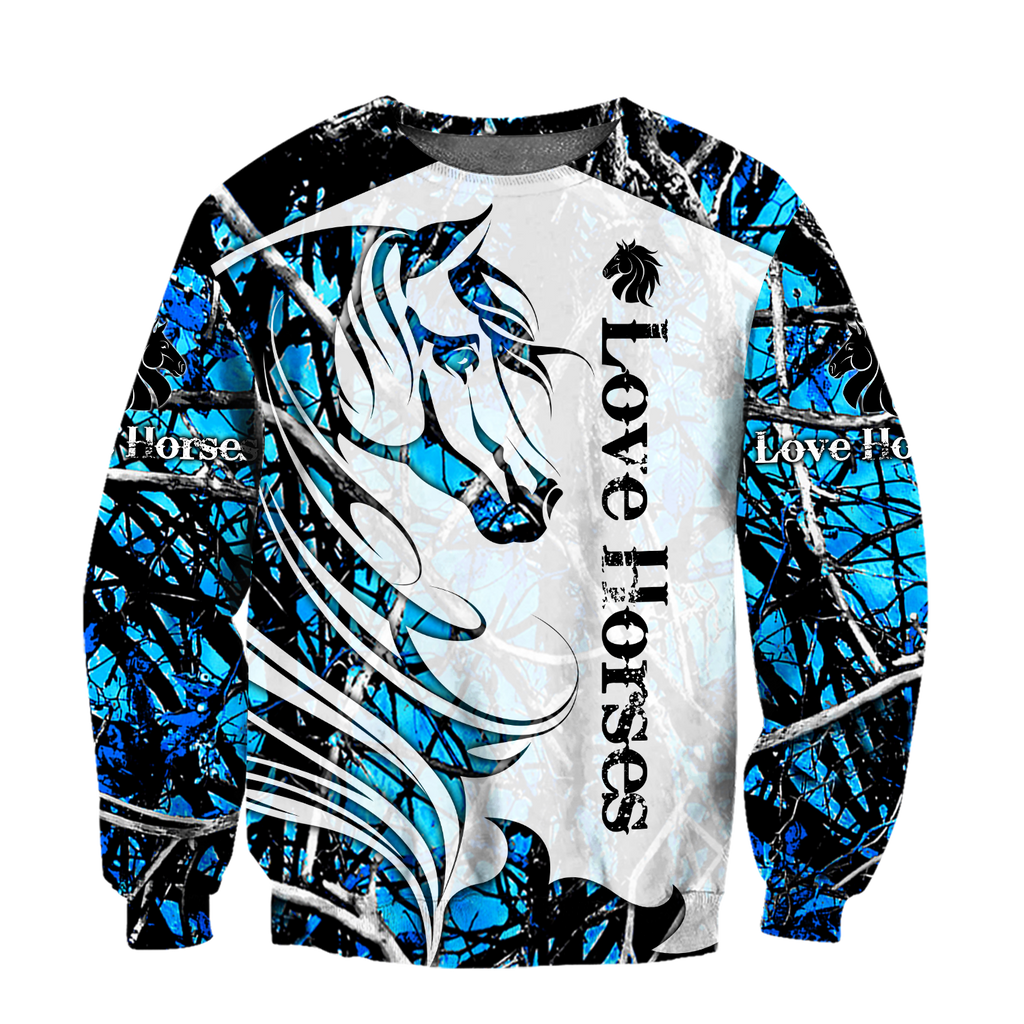 Horse Camo Blue Pattern 3D All Over Printed Shirts Pi050502-Apparel-TA-Sweatshirts-S-Vibe Cosy™