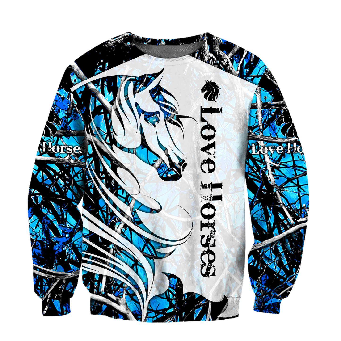 Horse Camo Blue Pattern 3D All Over Printed Shirts Pi050502-Apparel-TA-Sweatshirts-S-Vibe Cosy™